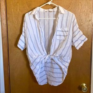 Athleta Collared Button Up Stripe Tee